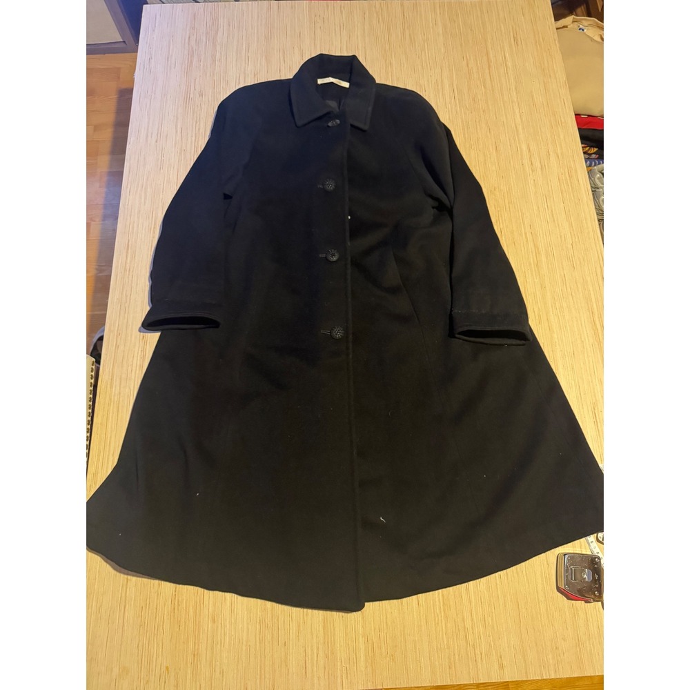 Perry Ellis Womens Black Wool Blend Overcoat Long Button Front Dress 42 L 36